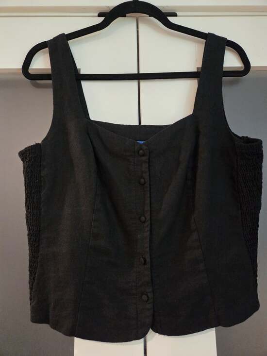 Old Navy Tops - Old Navy Black Linen Blend Bodice Vest Tank Top Sz L Smocked Side Square Neck
